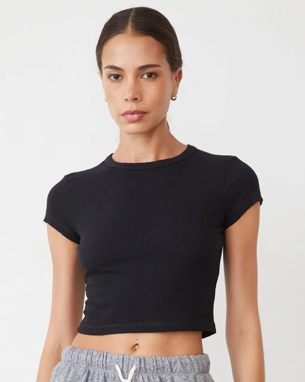 Travel Essentials|Tees*MONROW Supersoft Rib Mini Crew FADEDBLACK