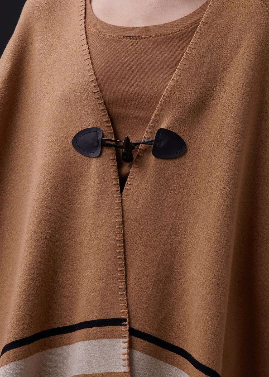 Sweaters*MONROW Supersoft Sweater Knit Reversible Stripe Poncho GOLDENBROWN