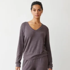 Supersoft|Sweatshirts*MONROW Supersoft V Neck Long Sleeve DUSTYPLUM