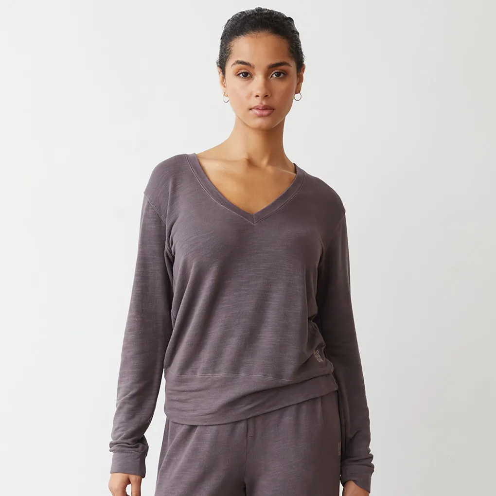 Supersoft|Sweatshirts*MONROW Supersoft V Neck Long Sleeve DUSTYPLUM