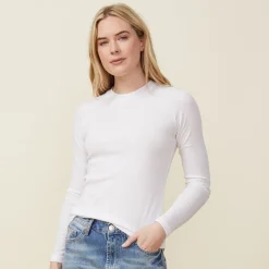 Long Sleeve*MONROW Supimafine Rib Long Sleeve Crew WHITE