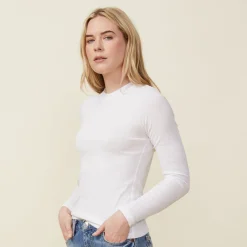 Long Sleeve*MONROW Supimafine Rib Long Sleeve Crew WHITE