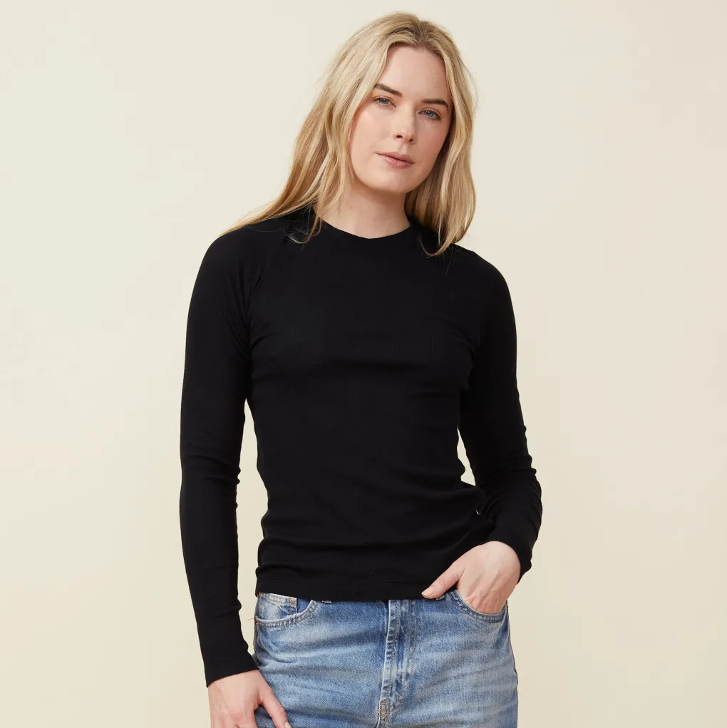 Long Sleeve*MONROW Supimafine Rib Long Sleeve Crew BLACK