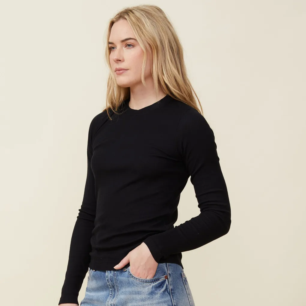 Long Sleeve*MONROW Supimafine Rib Long Sleeve Crew BLACK