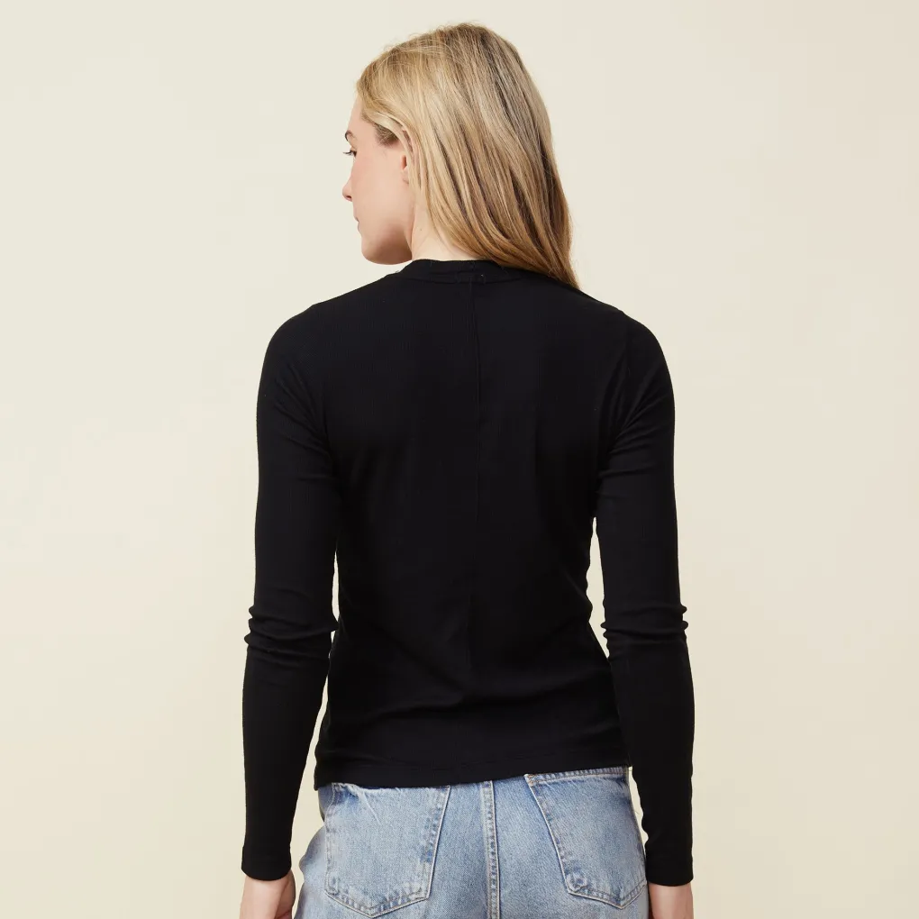 Long Sleeve*MONROW Supimafine Rib Long Sleeve Crew BLACK