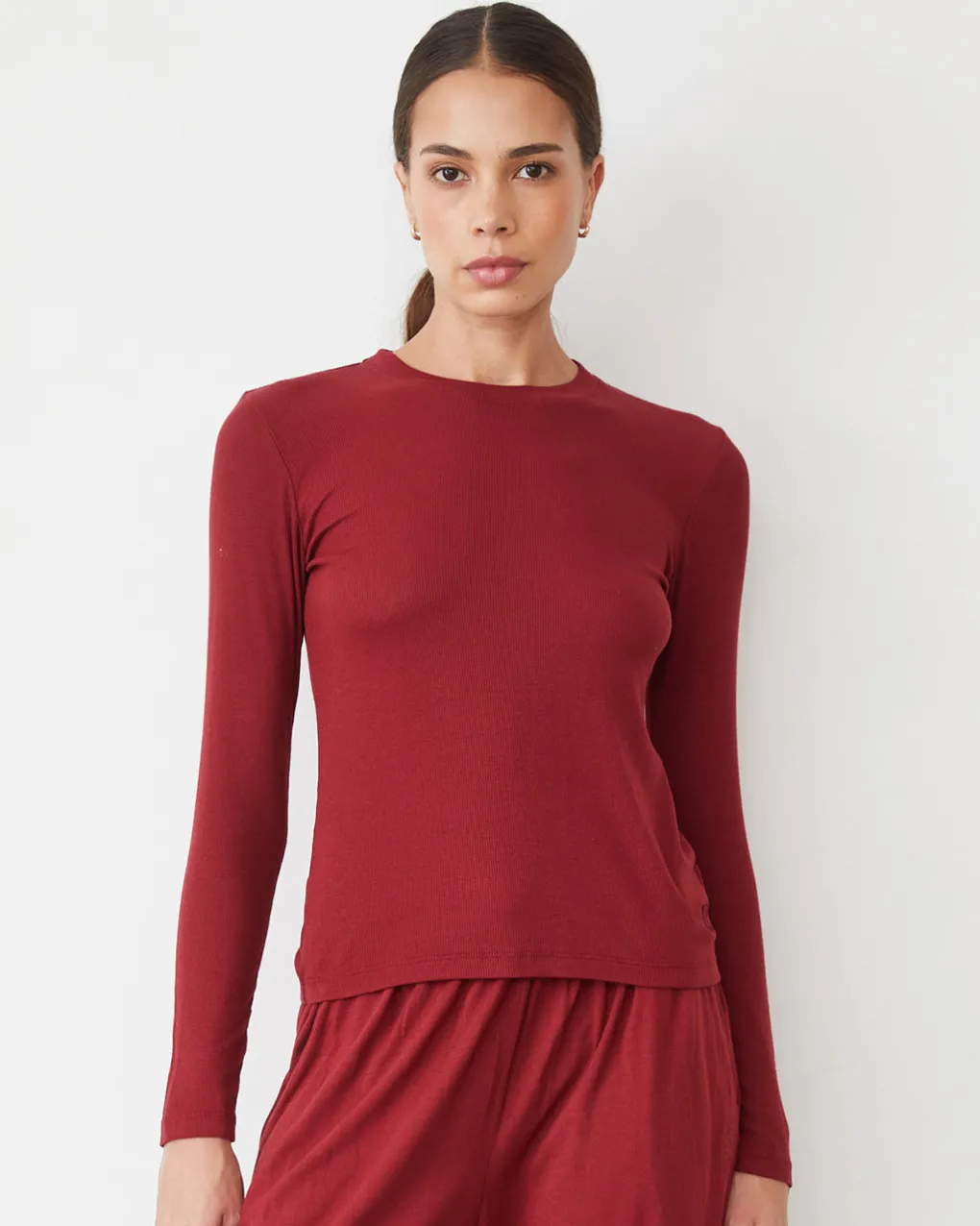Sets|Long Sleeve*MONROW Supimafine Rib Long Sleeve Crew RUBY