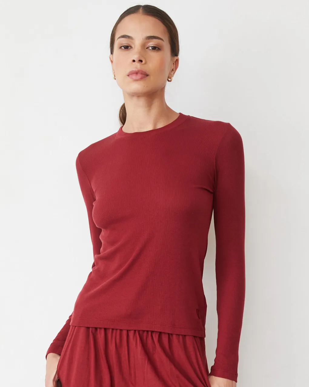 Sets|Long Sleeve*MONROW Supimafine Rib Long Sleeve Crew RUBY
