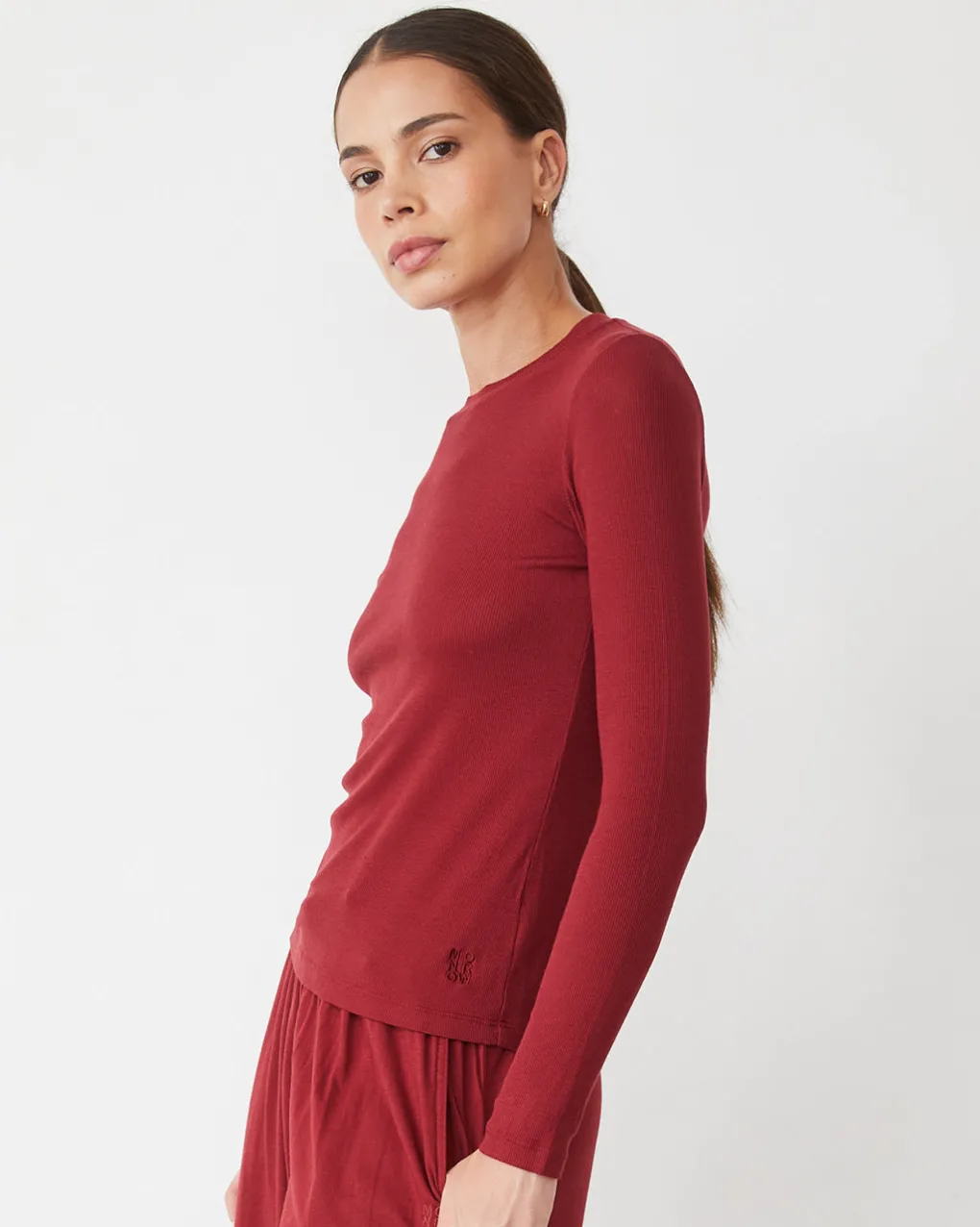 Sets|Long Sleeve*MONROW Supimafine Rib Long Sleeve Crew RUBY