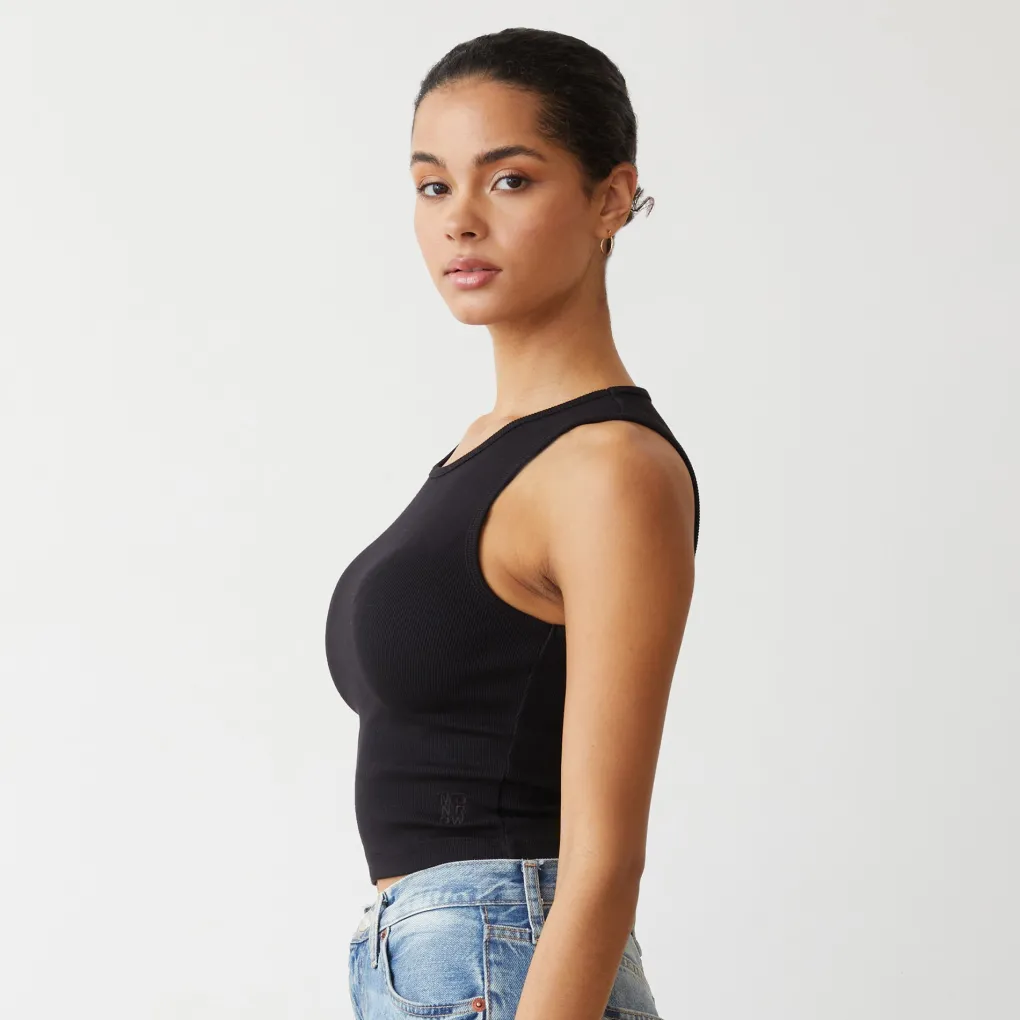 Tanks*MONROW Supimaluxe Rib Crop High Neck Tank BLACK