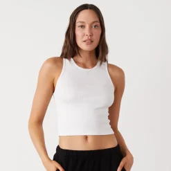 Tanks*MONROW Supimaluxe Rib Crop High Neck Tank WHITE