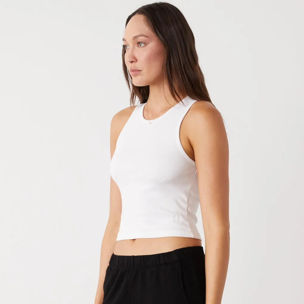 Tanks*MONROW Supimaluxe Rib Crop High Neck Tank WHITE