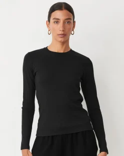 Long Sleeve*MONROW Supimaluxe Rib Long Sleeve Crew BLACK