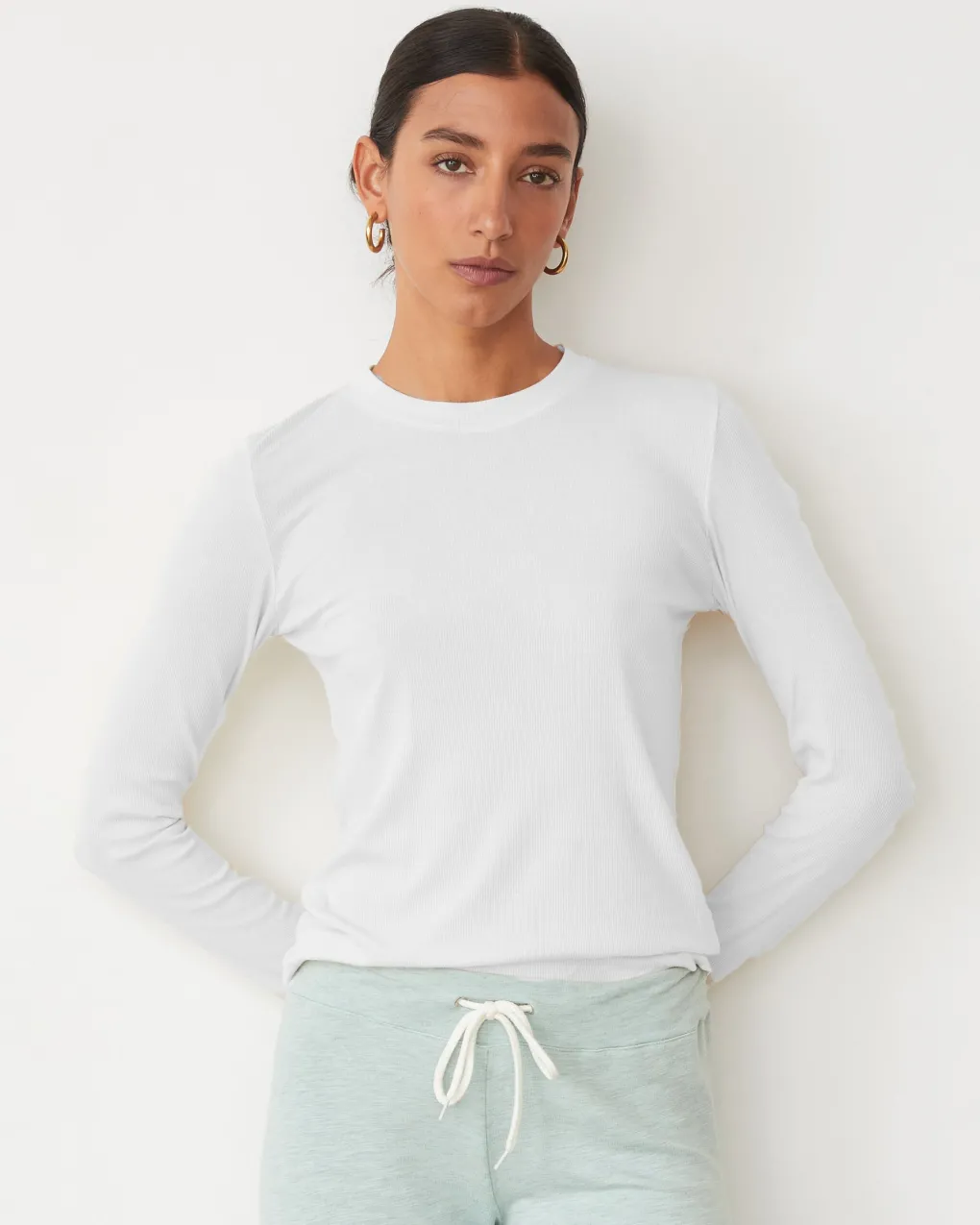 Long Sleeve|Travel Essentials*MONROW Supimaluxe Rib Long Sleeve Crew WHITE