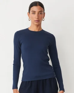 Travel Essentials|Long Sleeve*MONROW Supimaluxe Rib Long Sleeve Crew BLUEBLACK