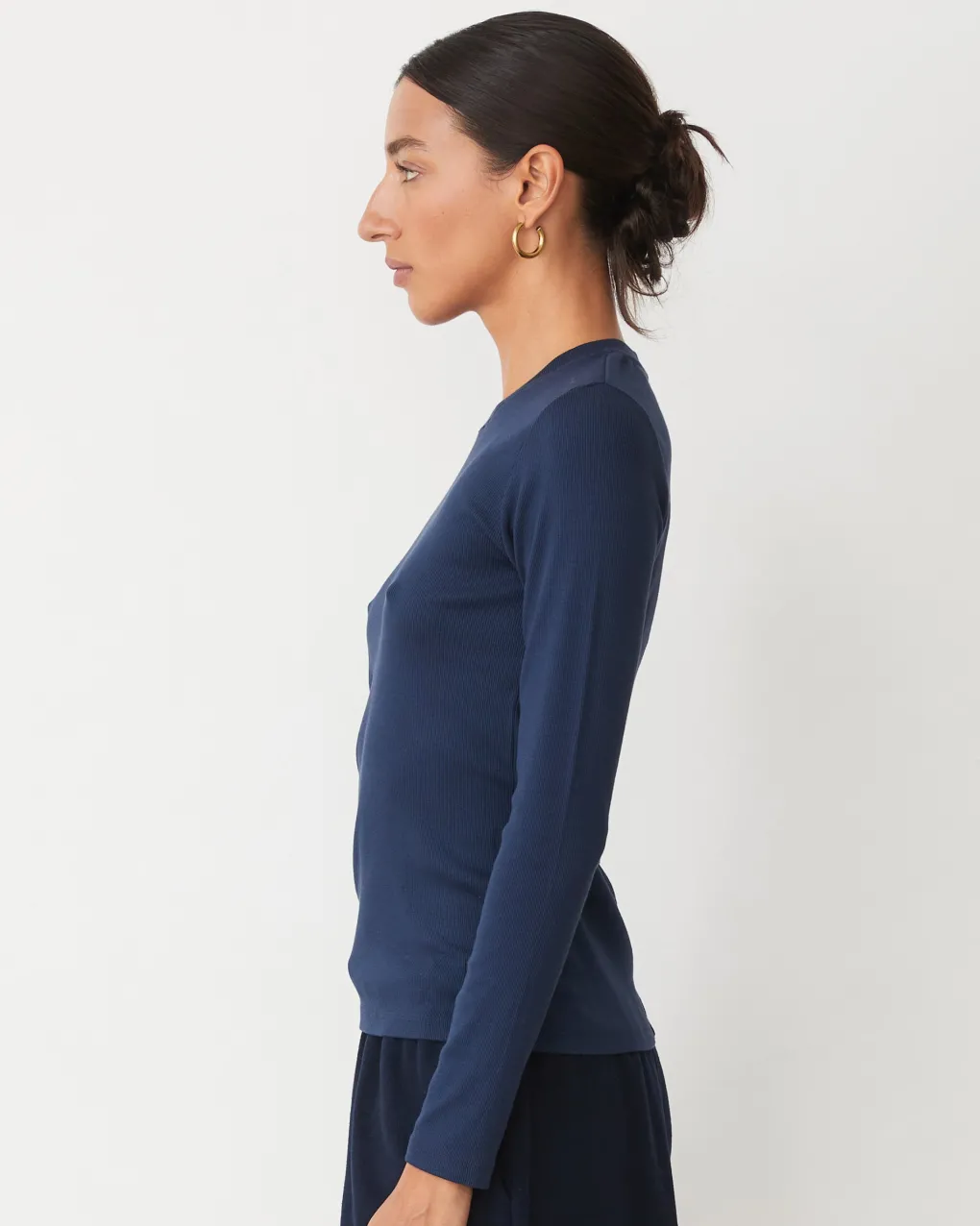 Travel Essentials|Long Sleeve*MONROW Supimaluxe Rib Long Sleeve Crew BLUEBLACK