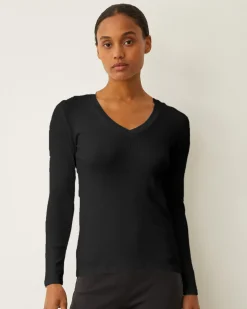 Long Sleeve*MONROW Supimaluxe Rib Long Sleeve V Neck BLACK
