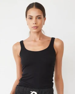 Travel Essentials|Tanks*MONROW Supimaluxe Rib Scoop Neck Tank BLACK