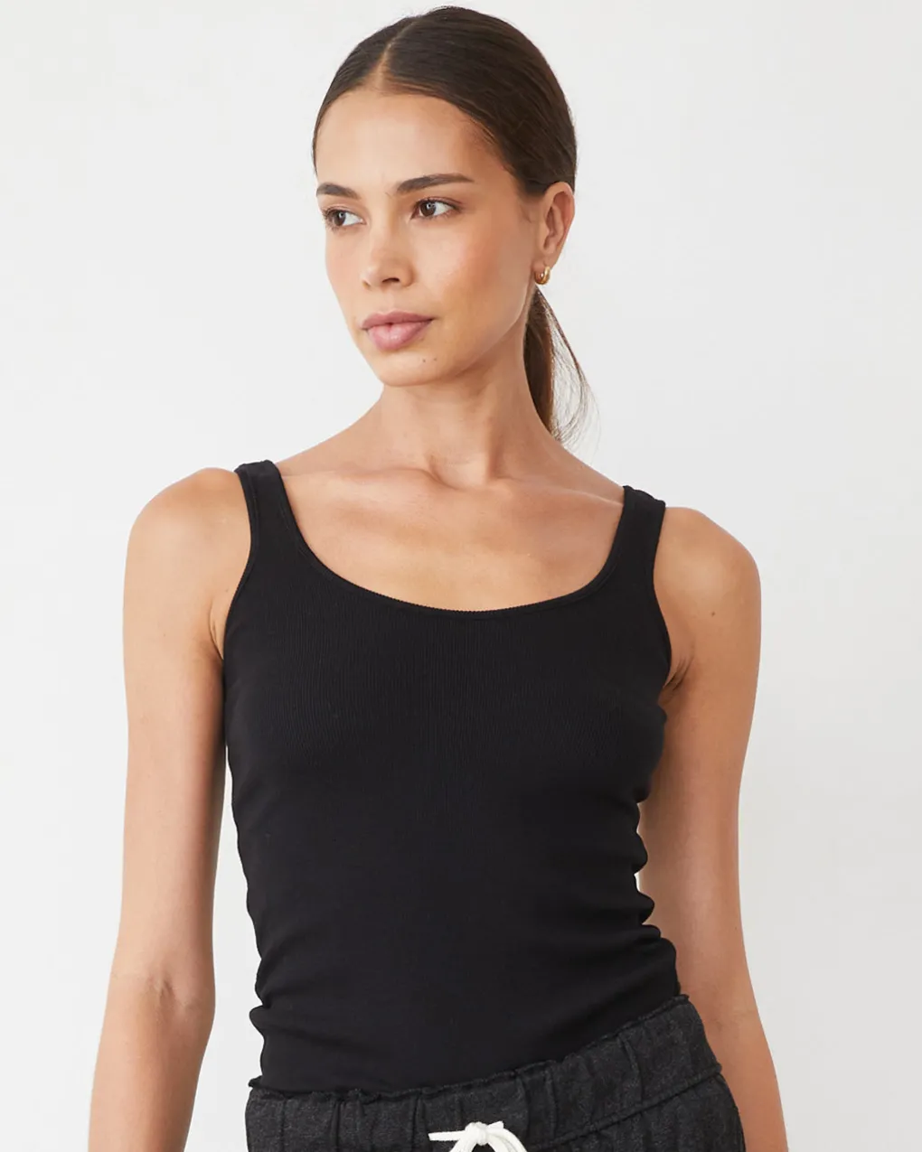 Travel Essentials|Tanks*MONROW Supimaluxe Rib Scoop Neck Tank BLACK
