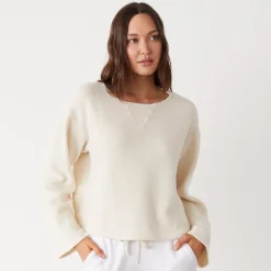 Sweatshirts*MONROW Teddy Fleece Boat Neck Sweatshirt OFFWHITE