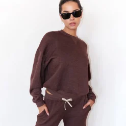 Sweatshirts*MONROW Teddy Fleece Crew Neck Sweatshirt DARKOAK