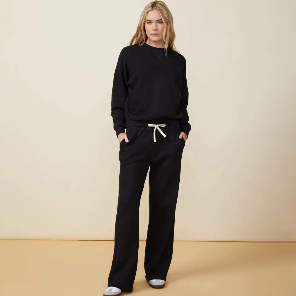 Sweatshirts*MONROW Teddy Fleece Crew Neck Sweatshirt BLACK