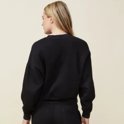 Sweatshirts*MONROW Teddy Fleece Crew Neck Sweatshirt BLACK