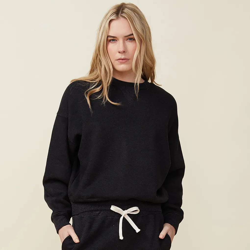 Sweatshirts*MONROW Teddy Fleece Crew Neck Sweatshirt BLACK