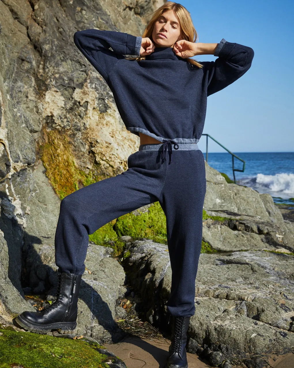 Travel Essentials|Sweatshirts*MONROW Teddy Fleece Funnel Pullover DARKNAVY