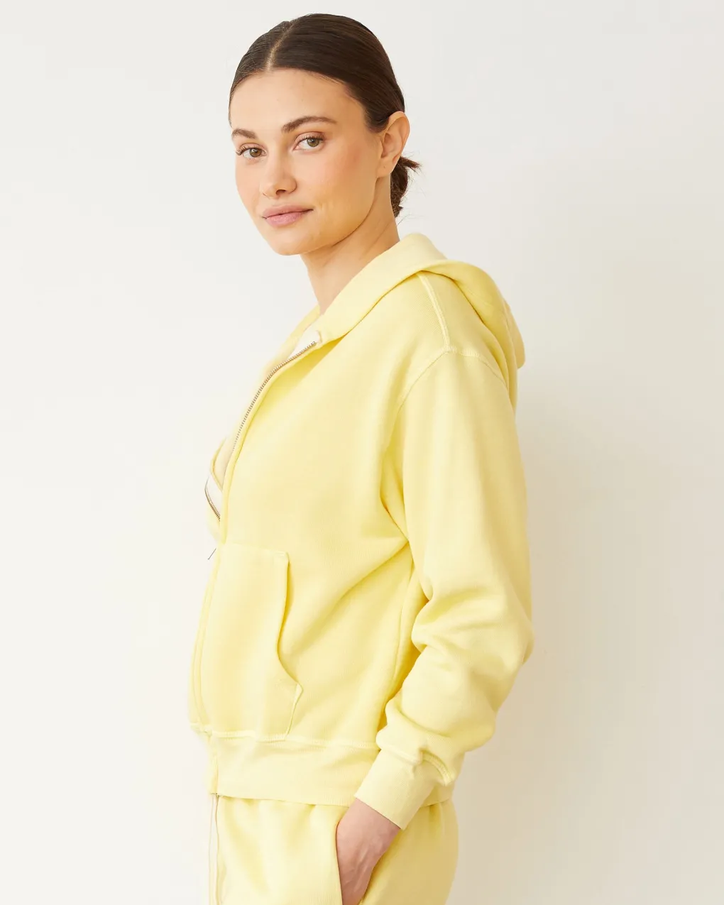 Zip-Up Hoodies*MONROW Teddy Fleece Relaxed Zip Up Hoody LEMON