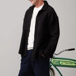 Mens Sale|Men's Sale*MONROW Teddy Fleece Shacket BLACK