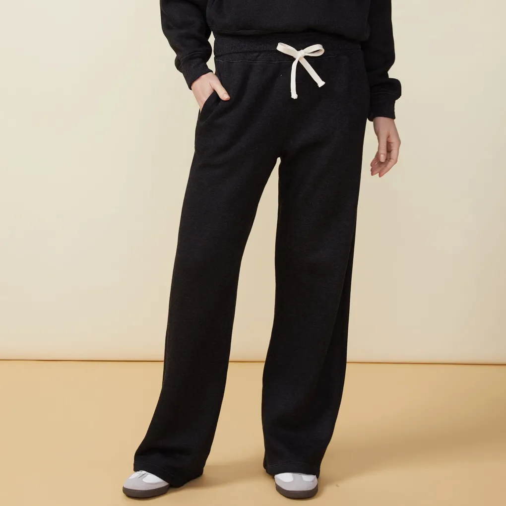 Sweats*MONROW Teddy Fleece Straight Leg Sweat BLACK