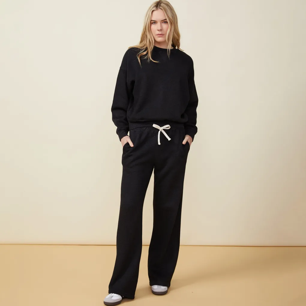 Sweats*MONROW Teddy Fleece Straight Leg Sweat BLACK