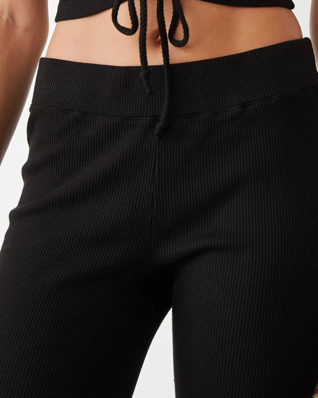Sets|Pants*MONROW Tencel Rib Kick Flare BLACK