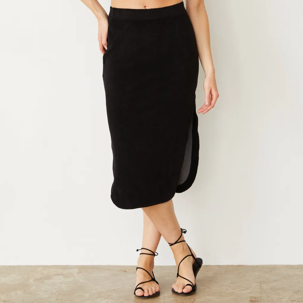 Terry|Skirts*MONROW Terry Cloth Midi Skirt BLACK
