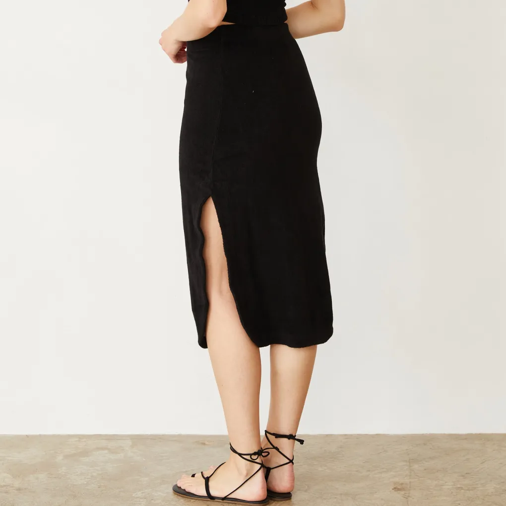 Terry|Skirts*MONROW Terry Cloth Midi Skirt BLACK