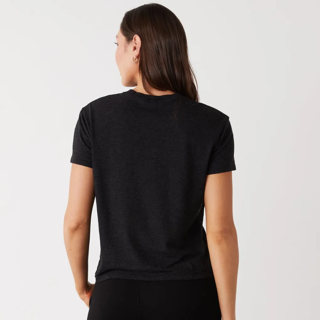 Tees*MONROW Textured Tri-Blend Basic Crew Neck Tee BLACK