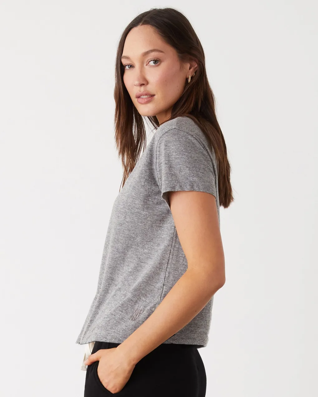 Tees*MONROW Textured Tri-Blend Basic Crew Neck Tee GRANITE