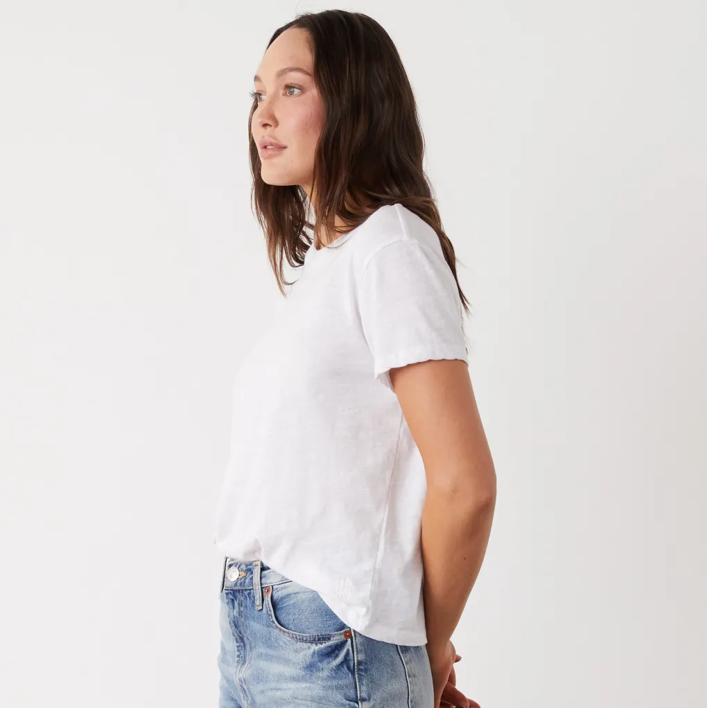 Tees*MONROW Textured Tri-Blend Basic Crew Neck Tee WHITE