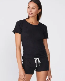 Tees*MONROW Textured Tri-Blend Fitted Crew Neck Tee BLACK