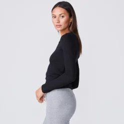Long Sleeve|Tees*MONROW Textured Tri-Blend Fitted Long Sleeve Crew BLACK