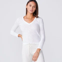 Long Sleeve|Tees*MONROW Textured Tri-Blend Fitted Long Sleeve V Neck Tee WHITE