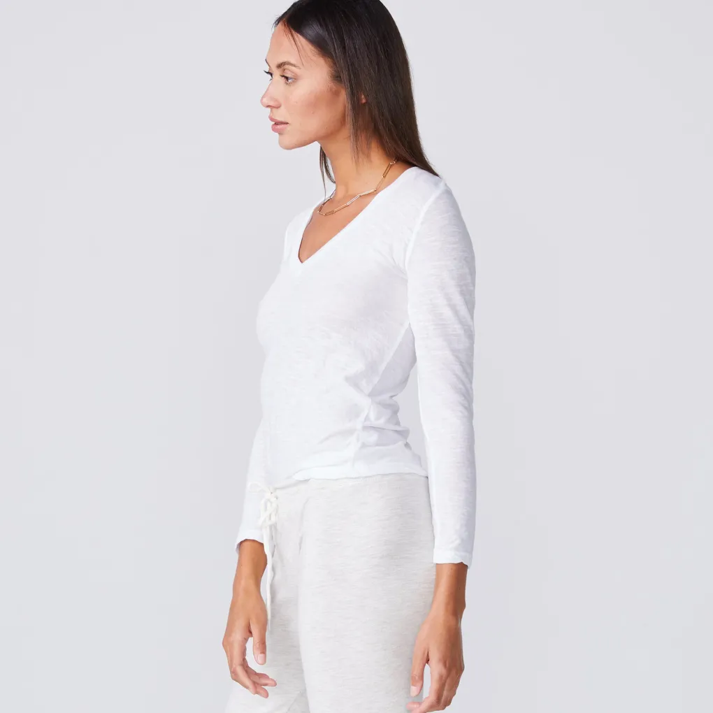 Long Sleeve|Tees*MONROW Textured Tri-Blend Fitted Long Sleeve V Neck Tee WHITE