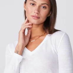 Long Sleeve|Tees*MONROW Textured Tri-Blend Fitted Long Sleeve V Neck Tee WHITE