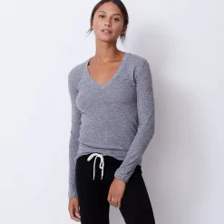 Long Sleeve|Tees*MONROW Textured Tri-Blend Fitted Long Sleeve V Neck Tee GRANITE