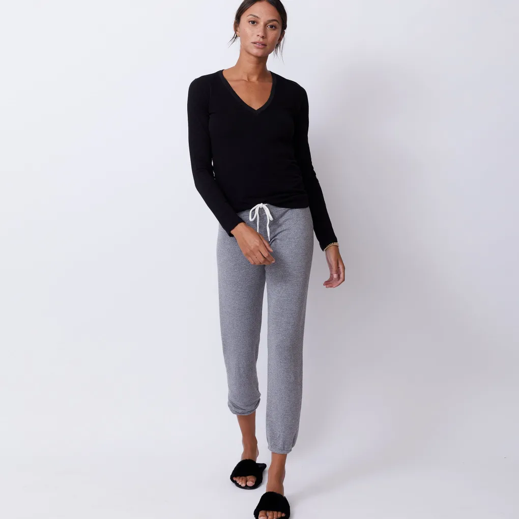 Long Sleeve|Tees*MONROW Textured Tri-Blend Fitted Long Sleeve V Neck Tee BLACK