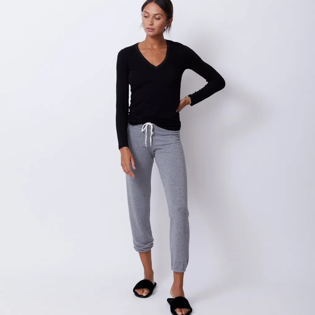 Long Sleeve|Tees*MONROW Textured Tri-Blend Fitted Long Sleeve V Neck Tee BLACK