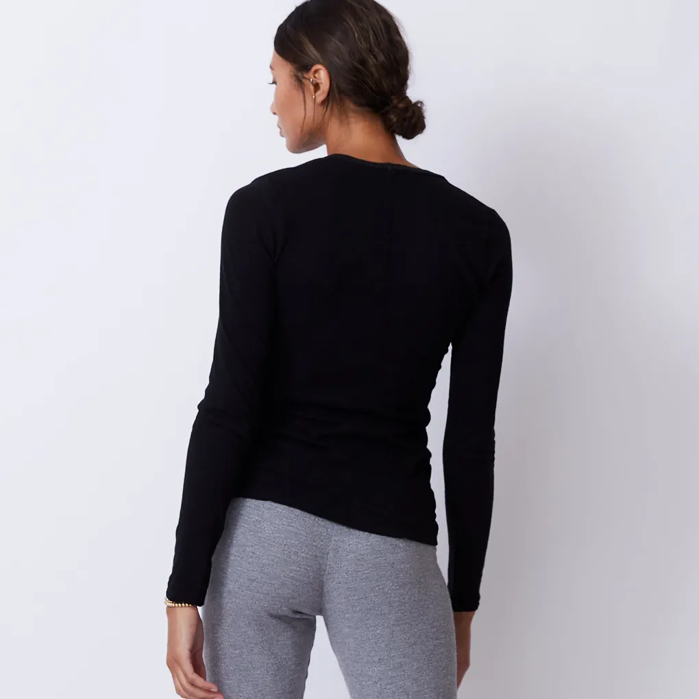 Long Sleeve|Tees*MONROW Textured Tri-Blend Fitted Long Sleeve V Neck Tee BLACK