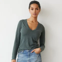 Long Sleeve*MONROW Textured Tri Blend Long Sleeve V CACTUS