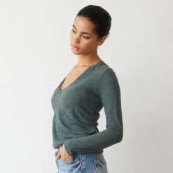 Long Sleeve*MONROW Textured Tri Blend Long Sleeve V CACTUS