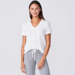 Tees*MONROW Textured Tri-blend Relaxed V Neck Tee - Color WHITE